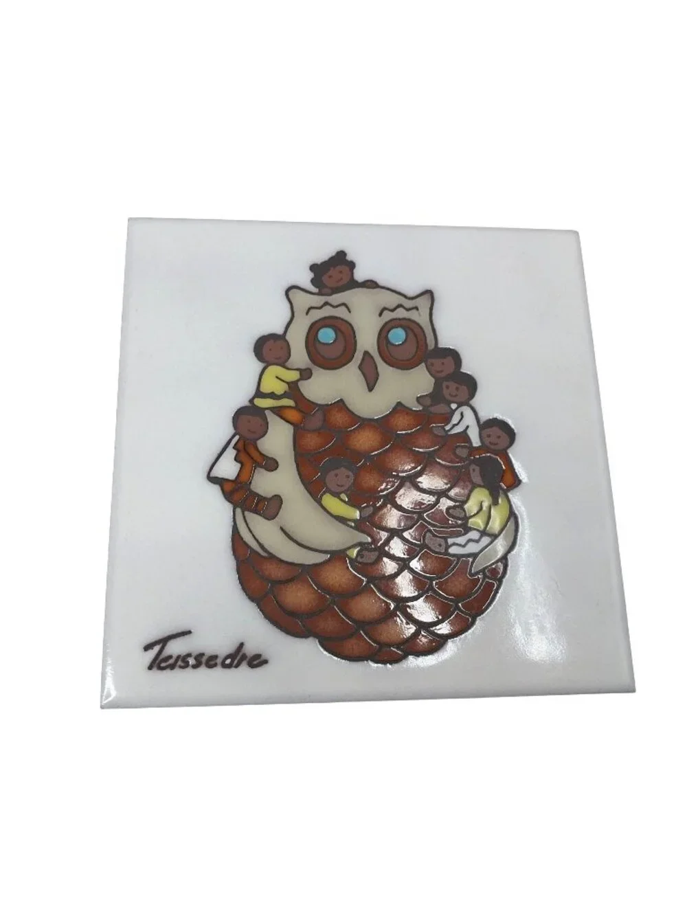 Cleo Teissedre Southwestern Native American Ceramic Tile Storyteller Owl Trivet